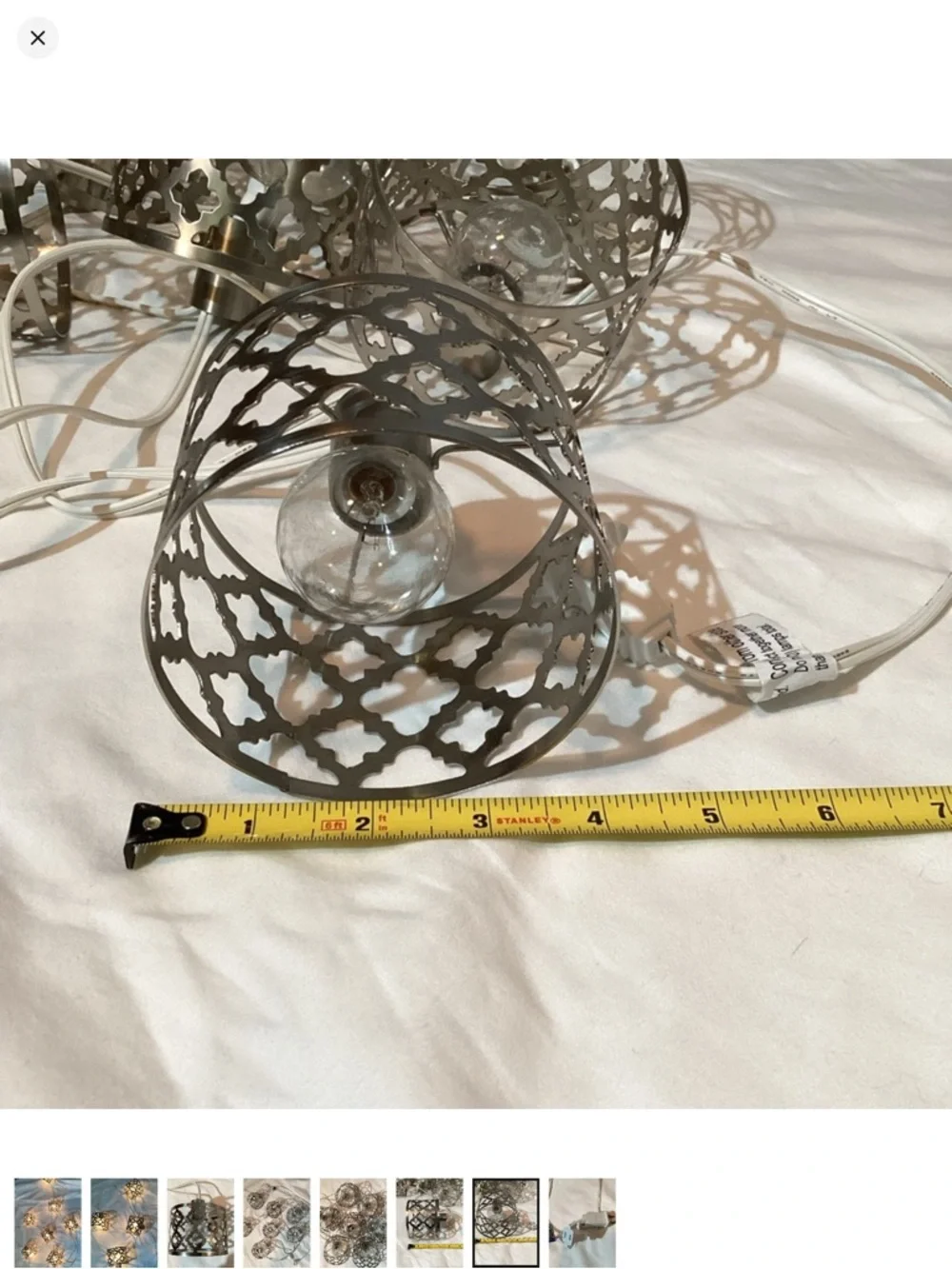 Lantern String Lights , 7 Silver metal decorative lanterns, indoor use - Picture 7 of 8